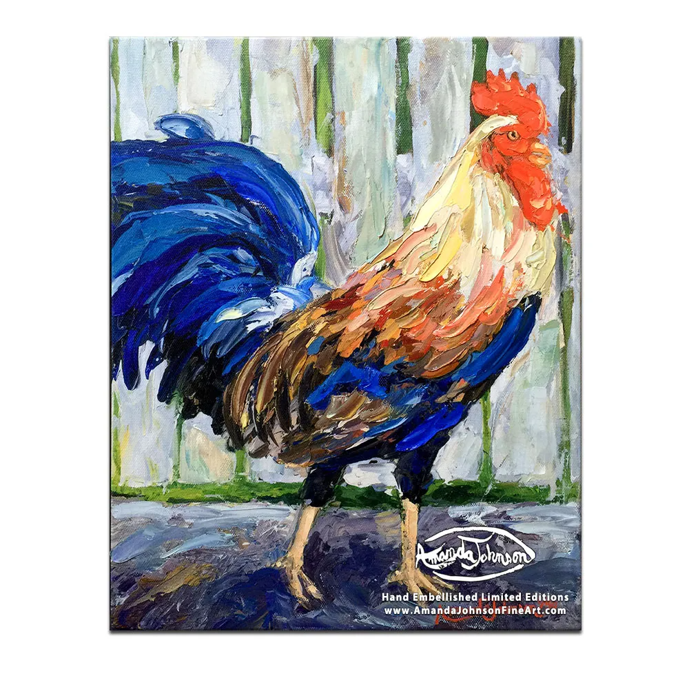 Spirited Rooster- LE Embellished Giclee On Canvas