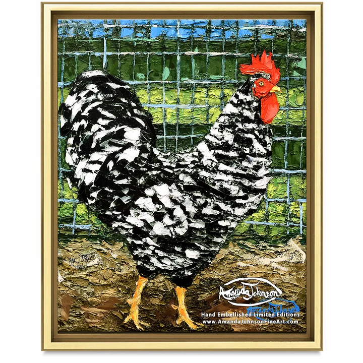 Barred Rock Rooster – LE Embellished Giclee On Canvas