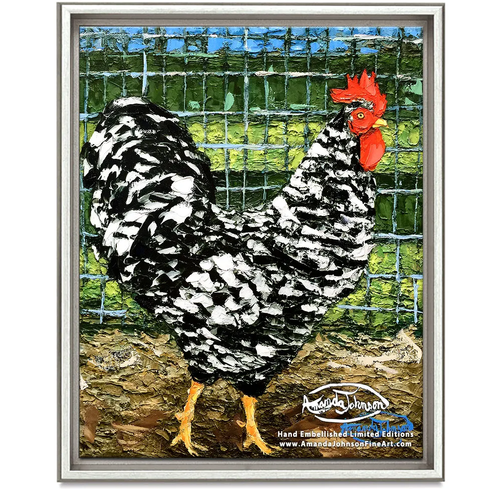 Barred Rock Rooster – LE Embellished Giclee On Canvas