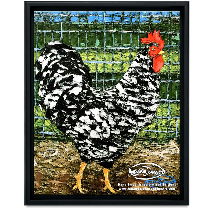 Barred Rock Rooster – LE Embellished Giclee On Canvas