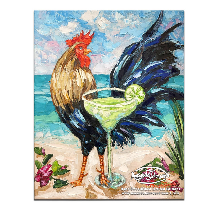 Margarita Rooster – LE Embellished Giclee On Canvas