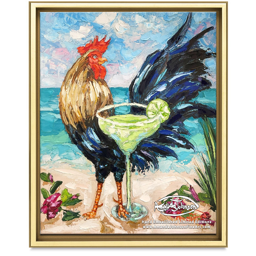 Margarita Rooster – LE Embellished Giclee On Canvas