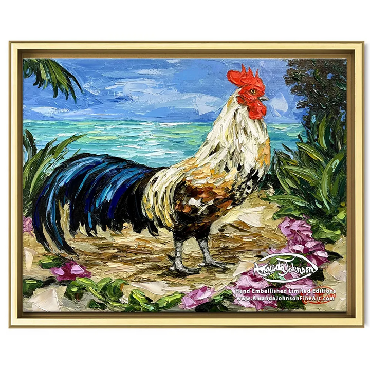 Morning Glory Rooster – LE Embellished Giclee On Canvas