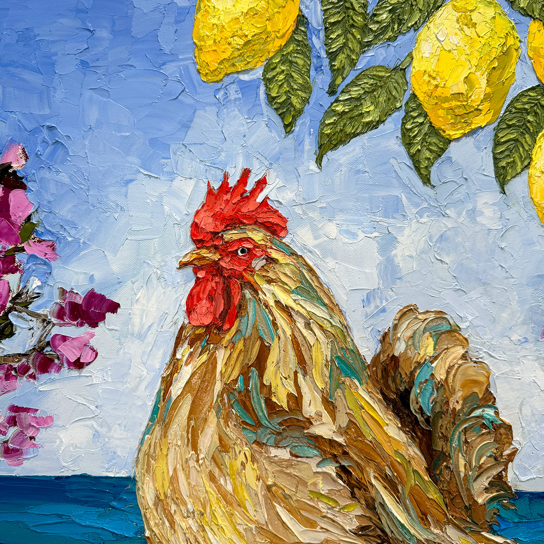 SOLD-Limoncello Rooster – Original Oil On Canvas