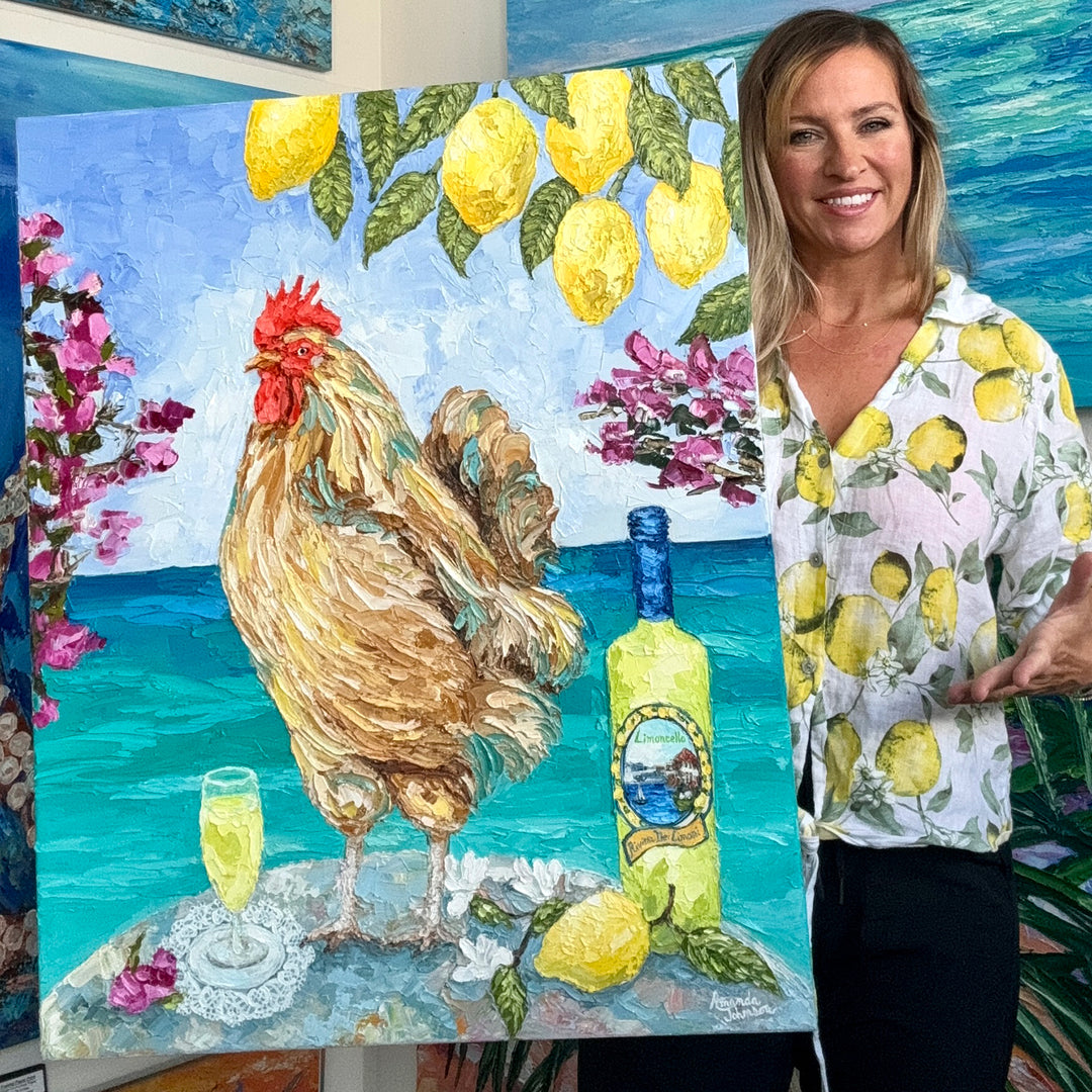 SOLD-Limoncello Rooster – Original Oil On Canvas