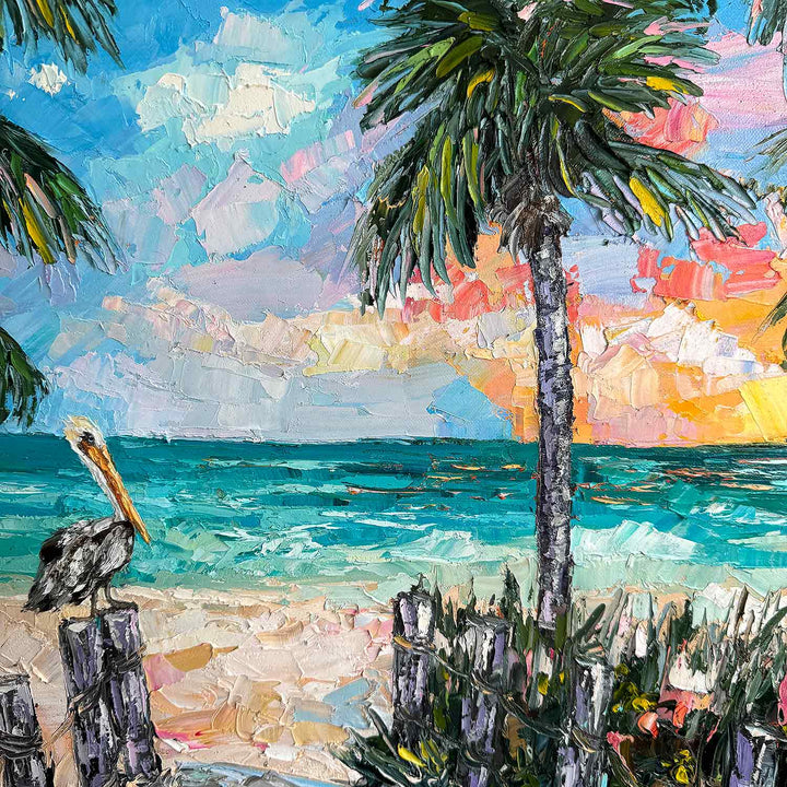 Pelicans Sunset – Original Oil On Canvas