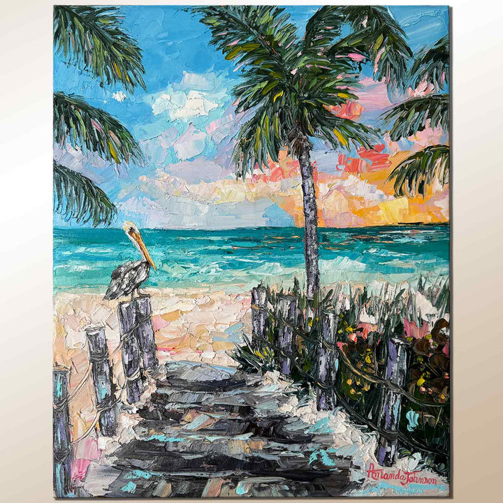 Pelicans Sunset – Original Oil On Canvas